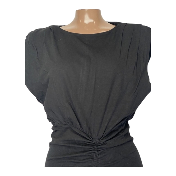 The Kooples Little Black Dres Size US Small Ruched Woven Padded Shoulders  NWT - Picture 5 of 14